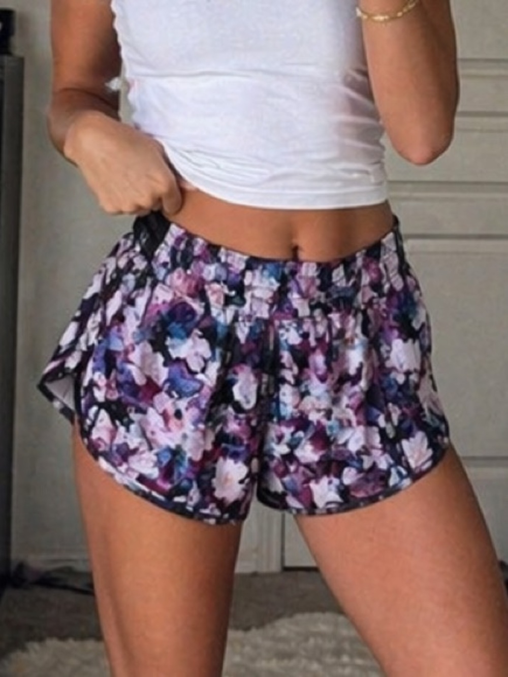 Lululemon 4 Floral Speed Shorts Purple Blue Running Athletic Mesh Lined grunge